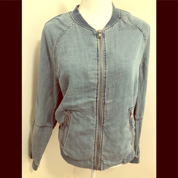 Ann Taylor Loft Chambray Bomber Jacket Size M - Picture 2 of 8